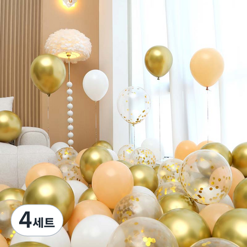 피앤비유니티 풍선 50p 세트 골드, 06 베이비골드 컨페티 4색혼합 A, 4세트