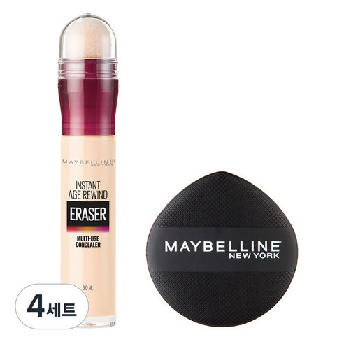 메이블린 뉴욕 에이지 리와인드 쿠션봉 컨실러 6ml + 쿠션 팡팡 퍼프 세트, 라이트, 4세트