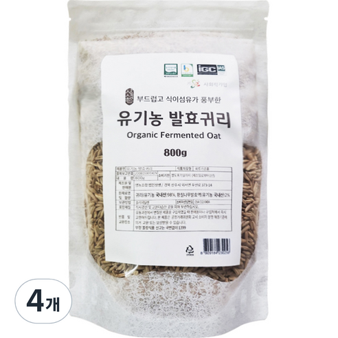 상생촌 유기농 국내산 발효귀리, 800g, 4개