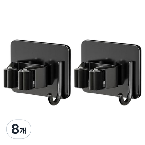 셀리빙 욕실 무타공 스텐 2 in 1 후크 밀대걸이 거치대, 블랙, 8개