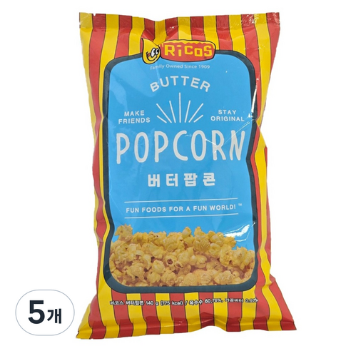 리코스 버터 팝콘, 5개, 140g