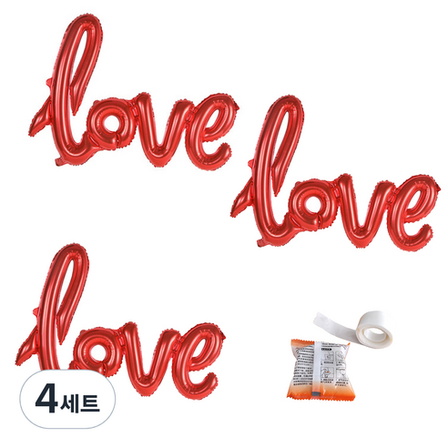 파티쇼 메세지 은박 풍선 러브 104cm 3p + 글루닷 세트, 레드, 4세트