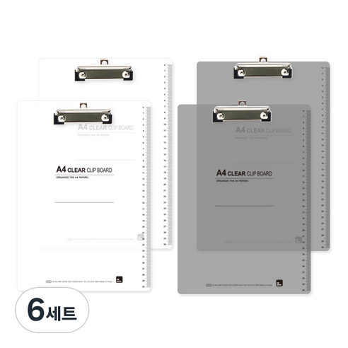 미소로 4000 클리어 클립보드 A4 2종 세트 2305, 투명 + 회색 투명, 6세트