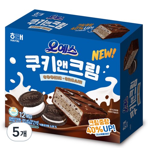 해태제과 오예스 쿠키앤크림, 360g, 5개