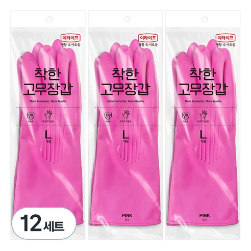 롯데이라이프 착한 고무장갑, 핑크, 대(L), 12세트