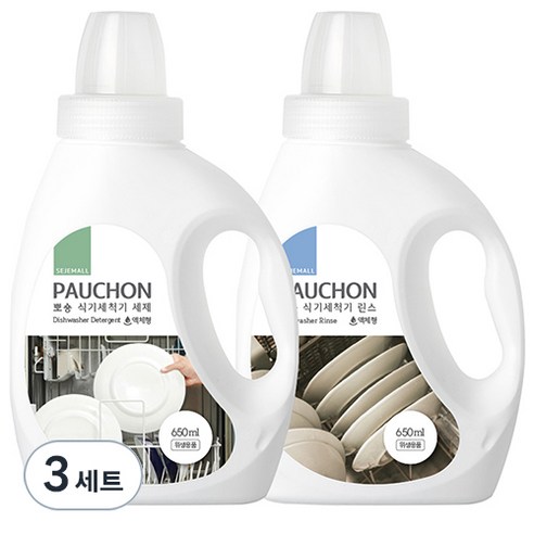 뽀숑 식기세척기 세제 액체형 650ml + 뽀숑 식기세척기 린스 액체형 650ml, 3세트