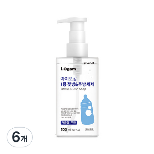 아이오감 거품형 젖병 & 주방세제 무향, 500ml, 6개