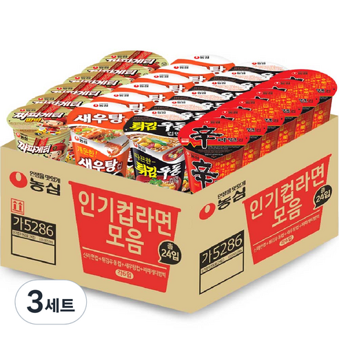 신라면컵 65g x 6p + 튀김우동컵 62g x 6p + 새우탕컵 67g x 6p + 짜파게티범벅 70g x 6p, 3세트