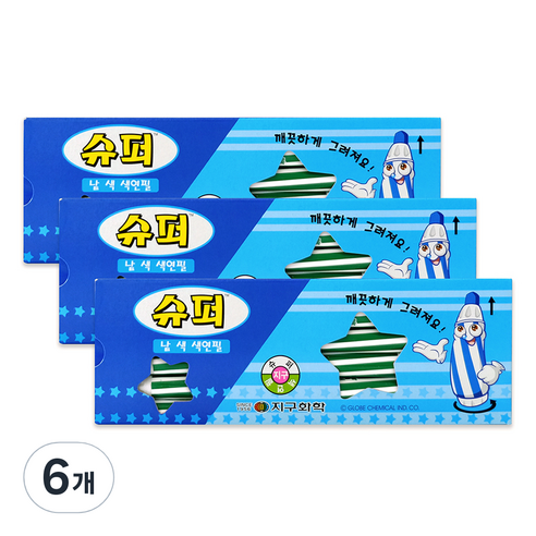 지구화학 슈퍼색연필 낱색 초록 12p, 6개, 1색