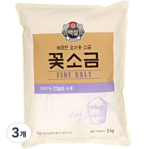 CJ제일제당 백설 꽃소금, 3kg, 3개