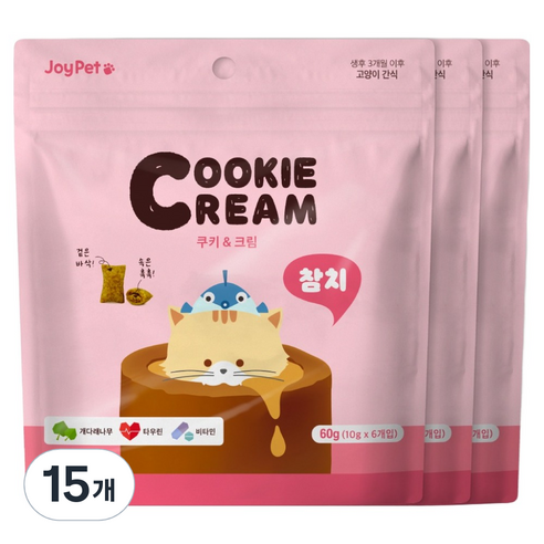 조이펫 고양이 쿠키 앤 크림 간식, 참치, 60g, 15개
