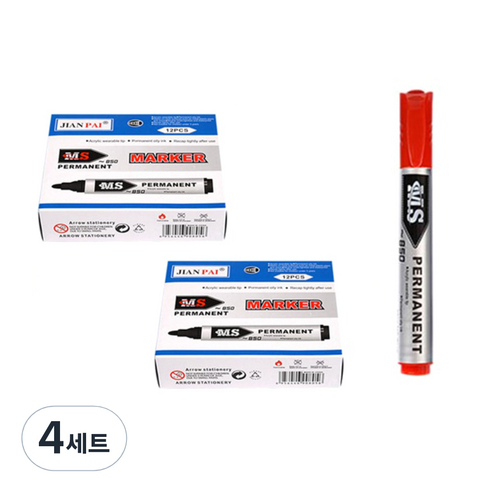 블루마토 유성 매직 B세트 MS850 12p, 적색, 4세트
