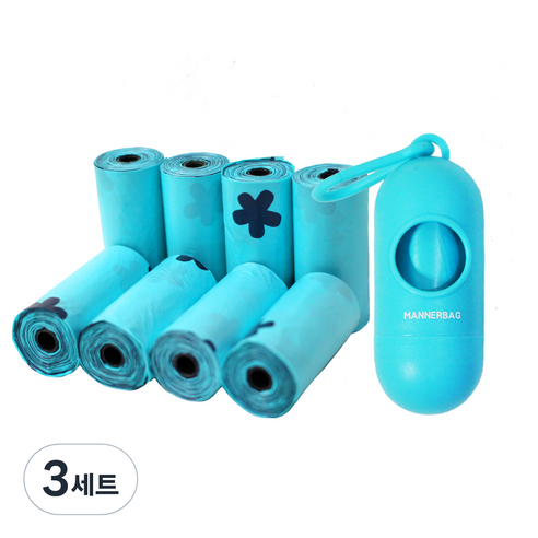 매너백 배변봉투 배변통 + 리필봉투, 민트색, 135개입, 3세트
