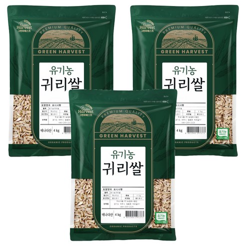 그린하베스트 캐나다산 유기농 귀리, 4kg, 3개