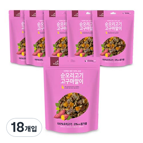 자연애 강아지간식 순오리고기 고구마말이 75g, 순오리고기 + 고구마 혼합맛, 18개