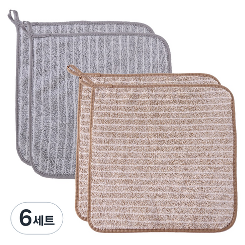 극세사 양면 행주 그레이 2p + 브라운 2p 세트, 6세트