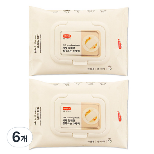 롯데이라이프 세제 일체형 뽑아쓰는 수세미, 10개입, 6개