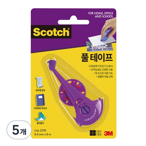 3M 스카치 풀테이프 리필 017R (8.4mmx8m), 투명, 5개