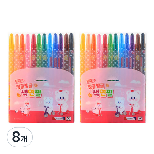 모닝글로리 깎지 않고 돌려서 쓰는 빙글빙글 색연필 핑크, 12색, 8개