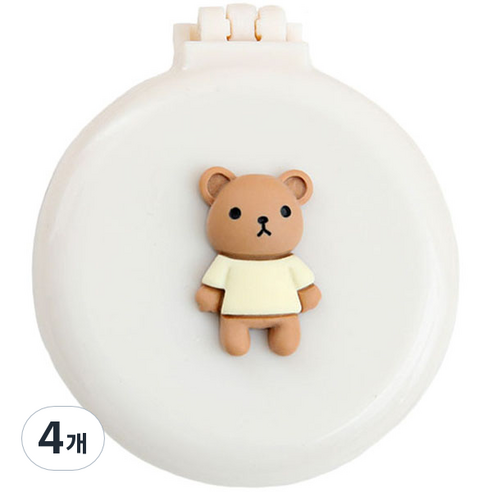 로새 마카롱 곰돌이와 토끼 에어 쿠션 거울 빗, 곰돌이 화이트, 4개