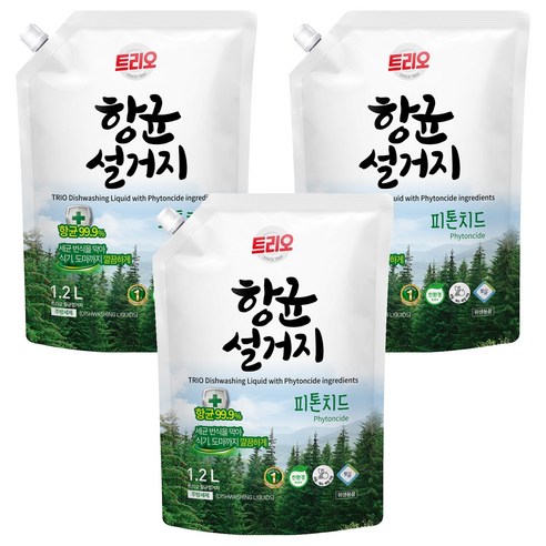 트리오 향균 설거지 리필, 1.2L, 3개