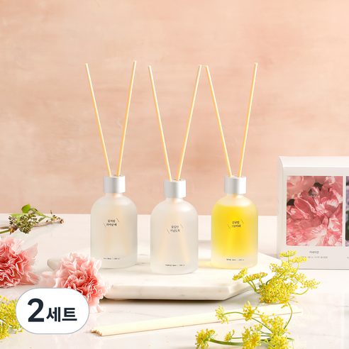 모던하우스 감성 미니어쳐 리미티드 플라워 에디션 디퓨저 3종 세트, 꽃처럼 피어날 때, 꽃길만 거닐도록, 감귤밭 그늘아래, 50ml, 2세트