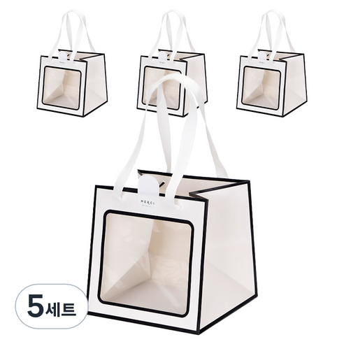 인디케이 투명창 선물쇼핑백 중 4p + 스티커 4p 세트, 화이트, 5세트