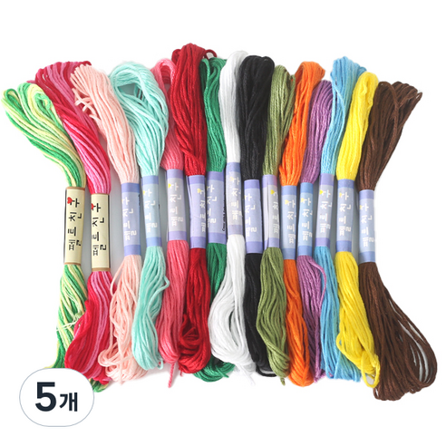 펠트친구 십자수실 멀티 15색 세트, 혼합색상, 5개