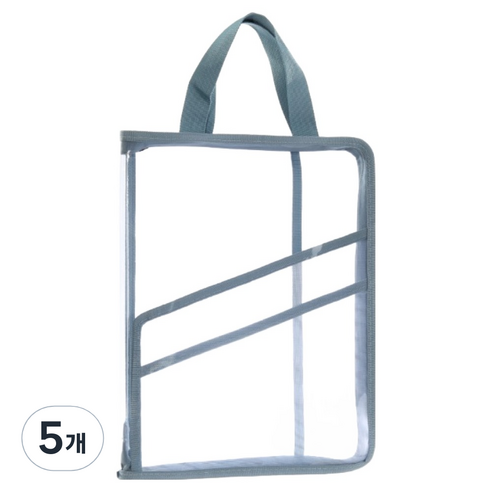 도큐모 A4 투명 손잡이 서류 파일 정리 가방, 블루, 5개