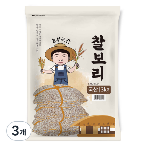 농부곡간 국산 찰보리, 3kg, 3개
