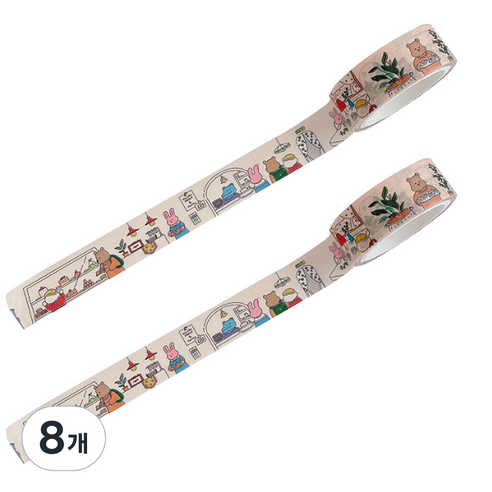 마켓A 카툰베어 종이 마스킹 테이프 1.5cm x 5m, TYPE 3, 8개