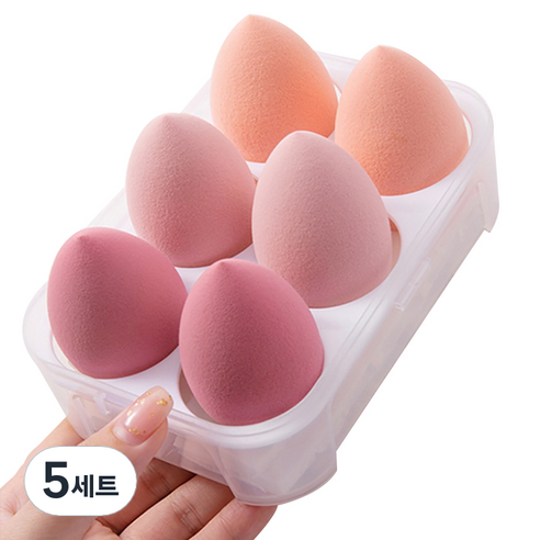 에이홉 다양한 모양의 소프트 에어쿠션퍼프 6구 + 보관함 세트, 5세트, 핑크