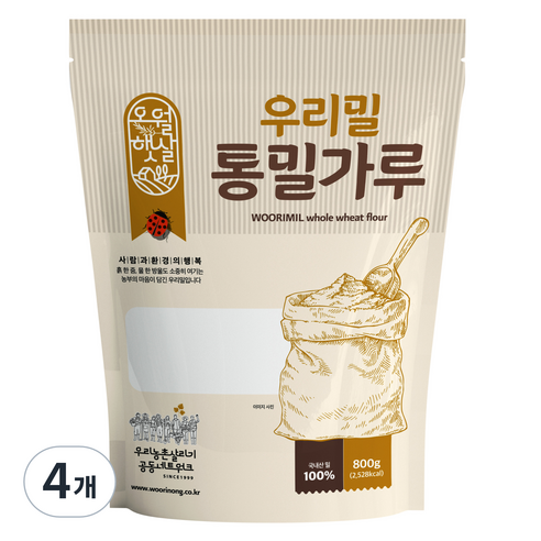 오월햇살 우리밀 통밀가루, 800g, 4개