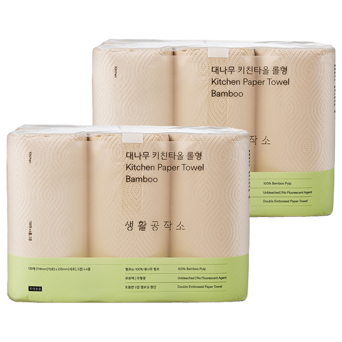 생활공작소 대나무 키친타올 롤형, 6롤, 2개