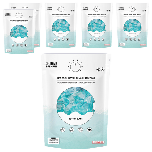 아이보브 프리미엄 코튼블랑 올인원 패밀리 캡슐세제, 30개입, 6개