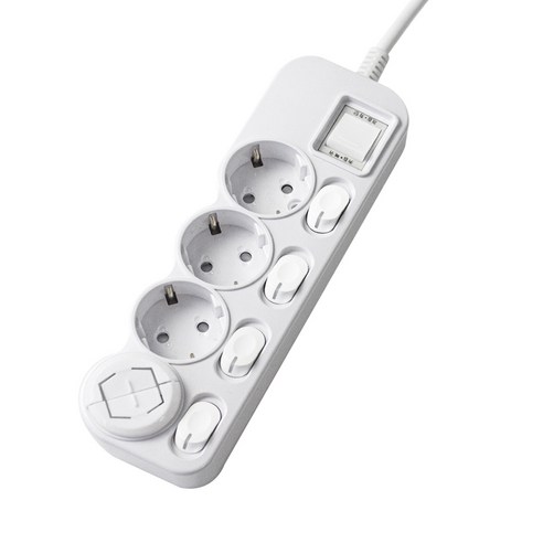 에코파워탭 메인 개별 과부하차단 멀티탭 4구 EPM-L304SS + 안전커버, 2.5m, 화이트 + 랜덤 발송, 1개