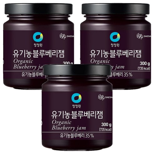 청정원 유기농 블루베리잼, 3개, 300g