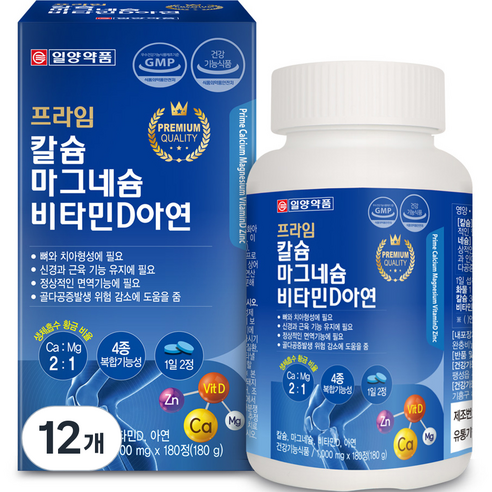 일양약품 프라임 칼슘 마그네슘 비타민D 아연 180g, 180정, 12개