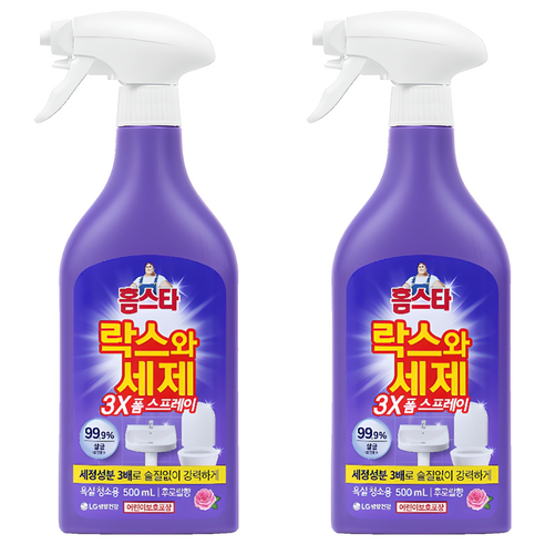 홈스타 락스와세제 욕실청소용 폼 스프레이 후로랄, 500ml, 2개