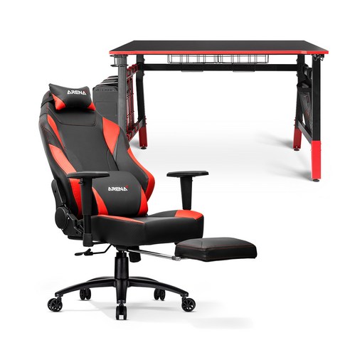 제닉스 ARENA 1260 멀티 책상 + 발받침 의자 세트 방문설치, 책상(블랙+레드),의자(레드)