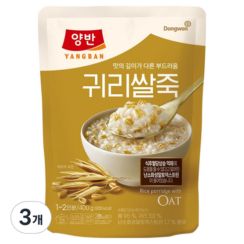 양반 귀리쌀죽 파우치, 3개, 400g