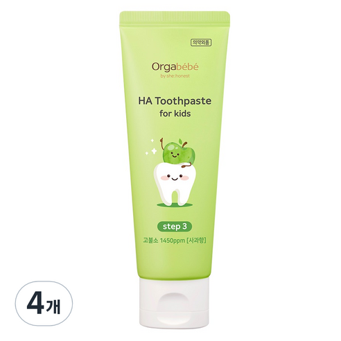 오가베베 유아용 고불소 1450ppm 치약 사과맛, 4개, 100g