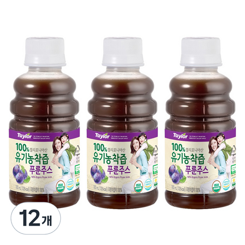 테일러 팜스 유기농 착즙 푸룬주스, 180ml, 12개