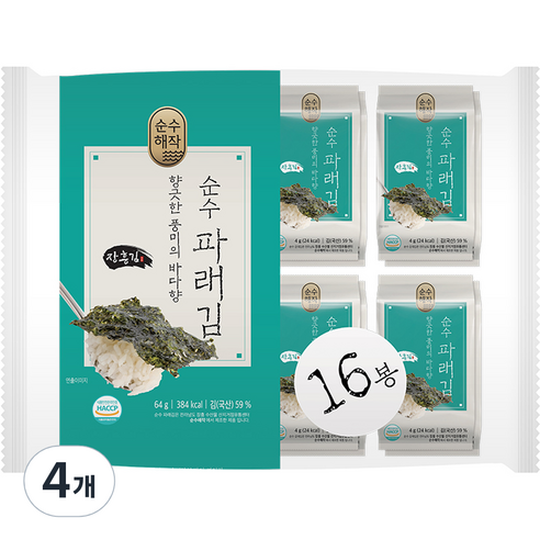 순수해작 순수 파래 도시락김 16p, 64g, 4개