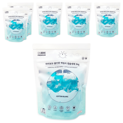 아이보브 프리미엄 코튼블랑 올인원 패밀리 캡슐세제, 45개입, 6개