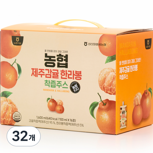 농협 제주감귤 한라봉 착즙주스, 100ml, 32개