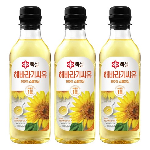 백설 CJ 해바라기씨유, 500ml, 3개