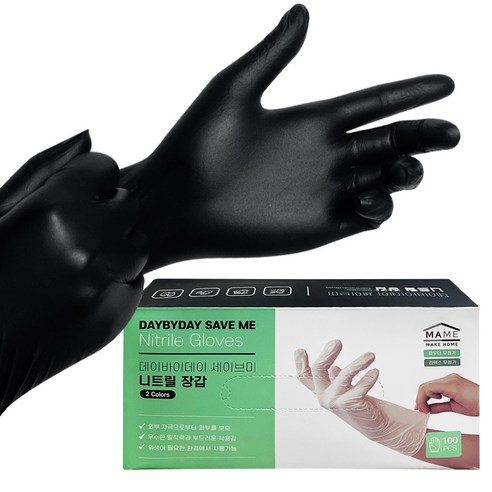 MAME 데이바이데이 세이브미 니트릴장갑, 블랙, 대(L), 100개입