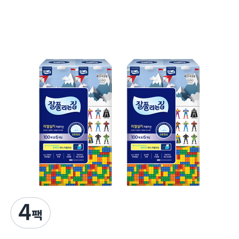 잘풀리는집 천연펄프 리얼실키 미니 각티슈 100매, 6개입, 4팩
