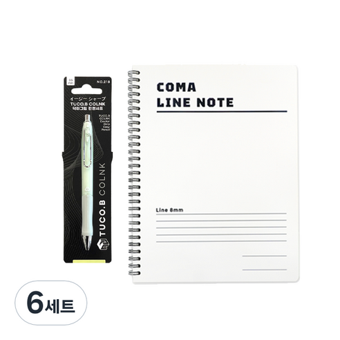 투코비 COLNK 닥터그립 편한샤프 랜덤발송 0.5mm + 투코비 코마 라인노트 스프링 B5 화이트, 6세트